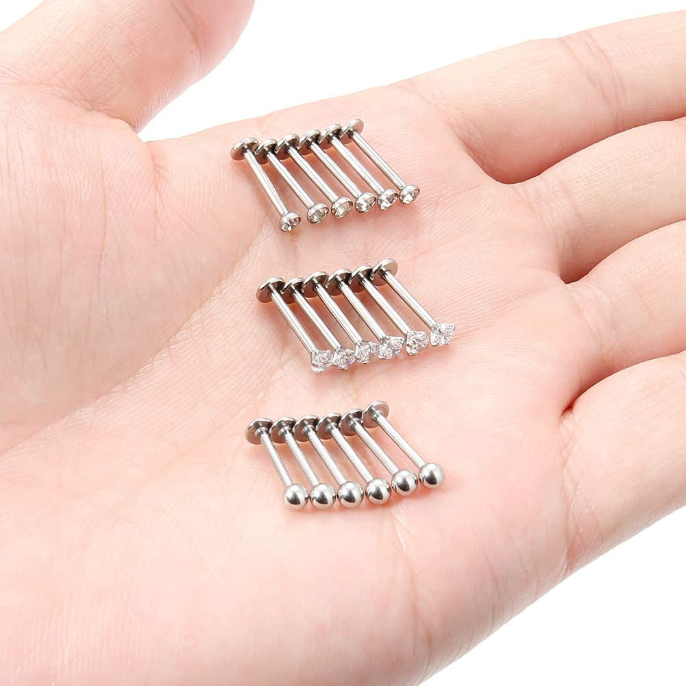 SCERRING 18PCS 16G Stainless Steel Clear Cubic Zirconia Labret Monroe Lip Tragus Cartilage Helix Earring Ring Body Piercing Jewelry 6Mm 8Mm 10Mm Apparel & Accessories > Jewelry > Body Jewelry SCERRING   