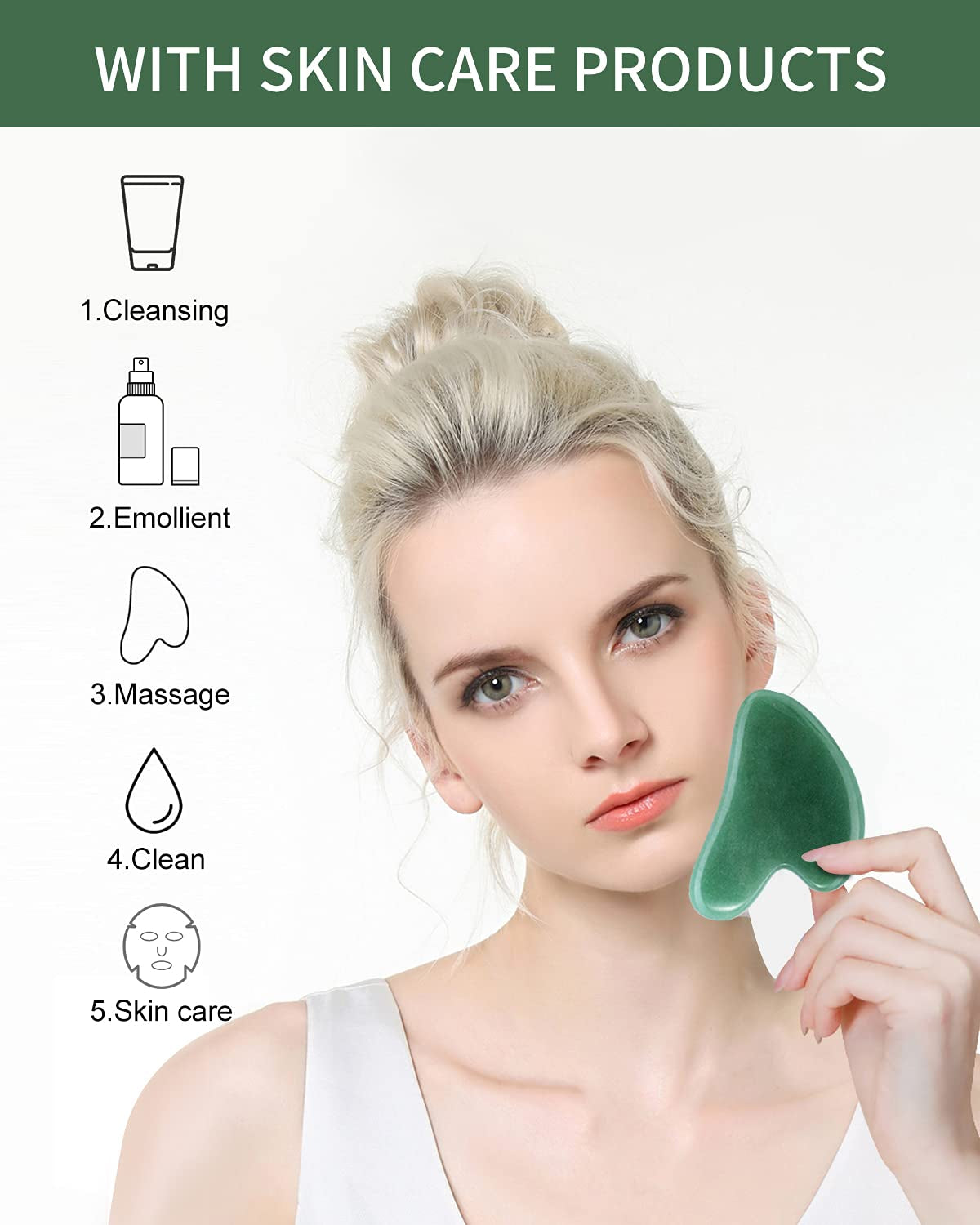 Guasha Tool for Face, Jade Roller Gua Sha Massage Tool Set, Beauty Facial Skin Care Massager for Muscle Relaxing and Wrinkles Relieve - Green Natural Jade Stone Health & Beauty > Personal Care > Cosmetics > Cosmetic Tools > Skin Care Tools KNQZE   