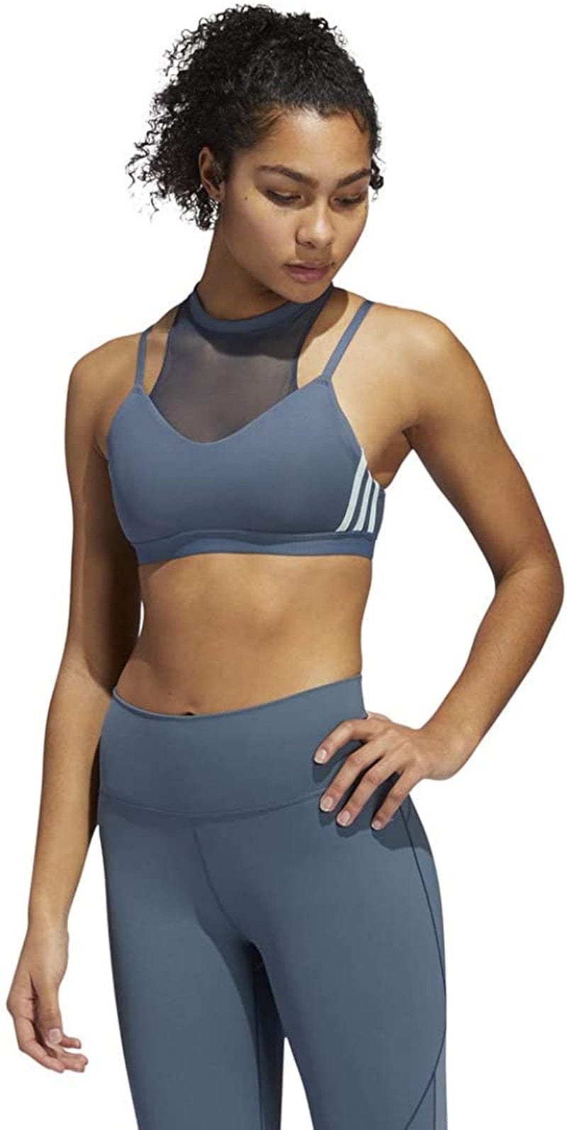 Adidas Women'S All Me 3-Stripes Mesh Bra Legacy Blue/Green Tint / Small