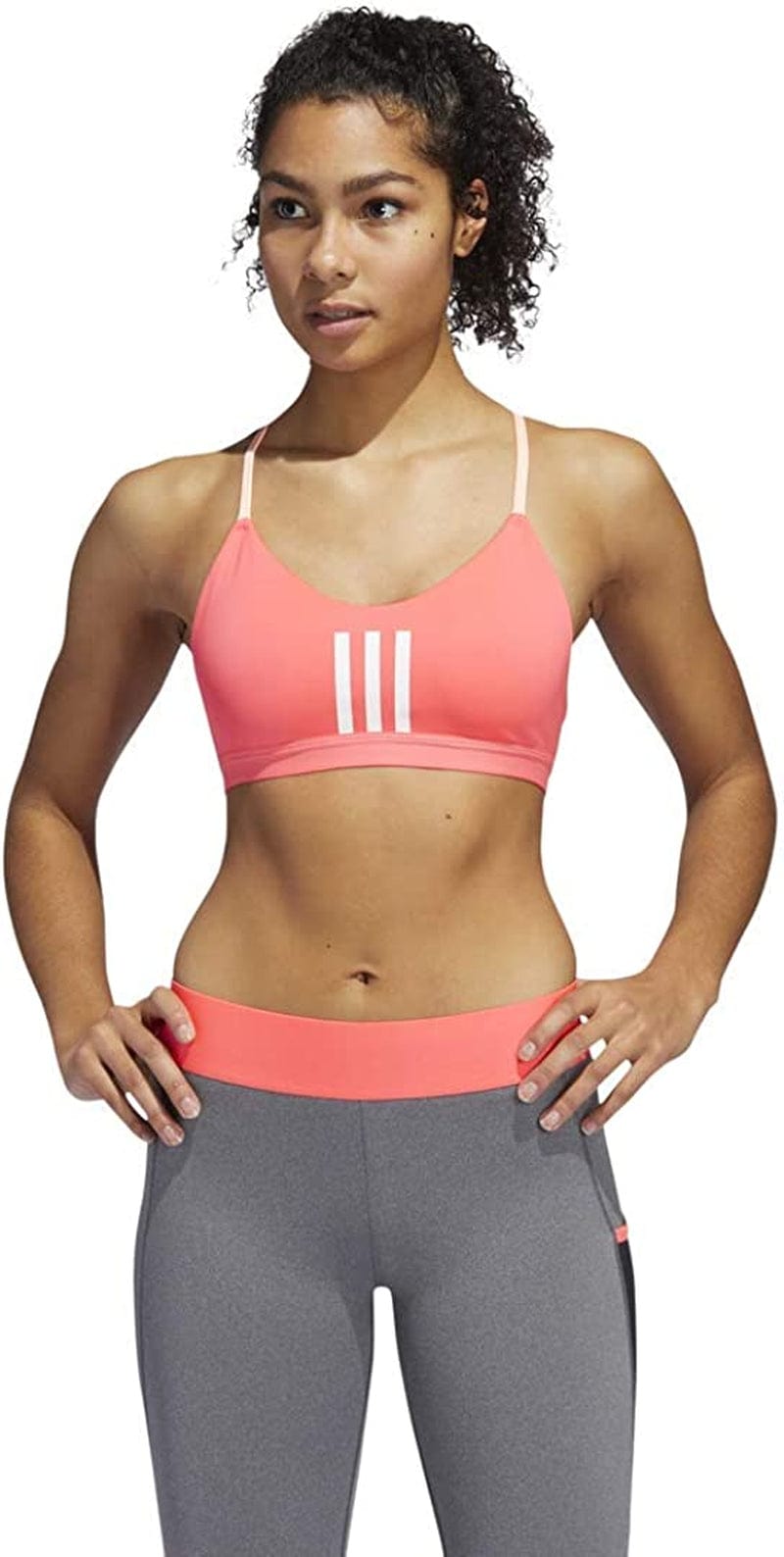 Adidas Women'S All Me 3-Stripes Mesh Bra Signal Pink/White/Grey / XX-Small