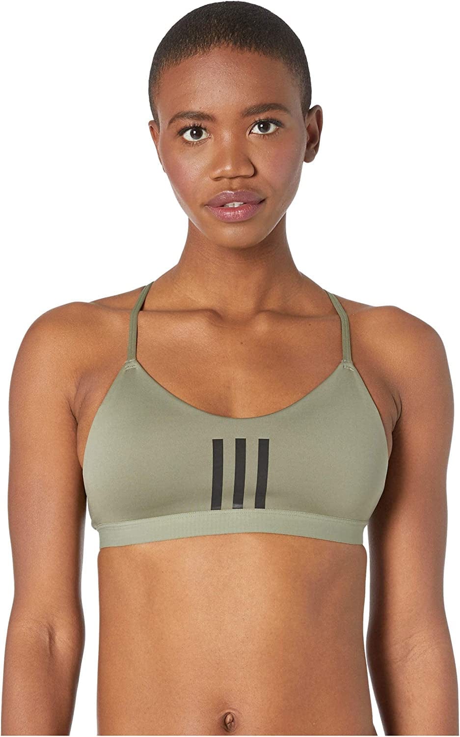 Adidas Women'S All Me 3-Stripes Mesh Bra Legacy Green/Black / X-Small