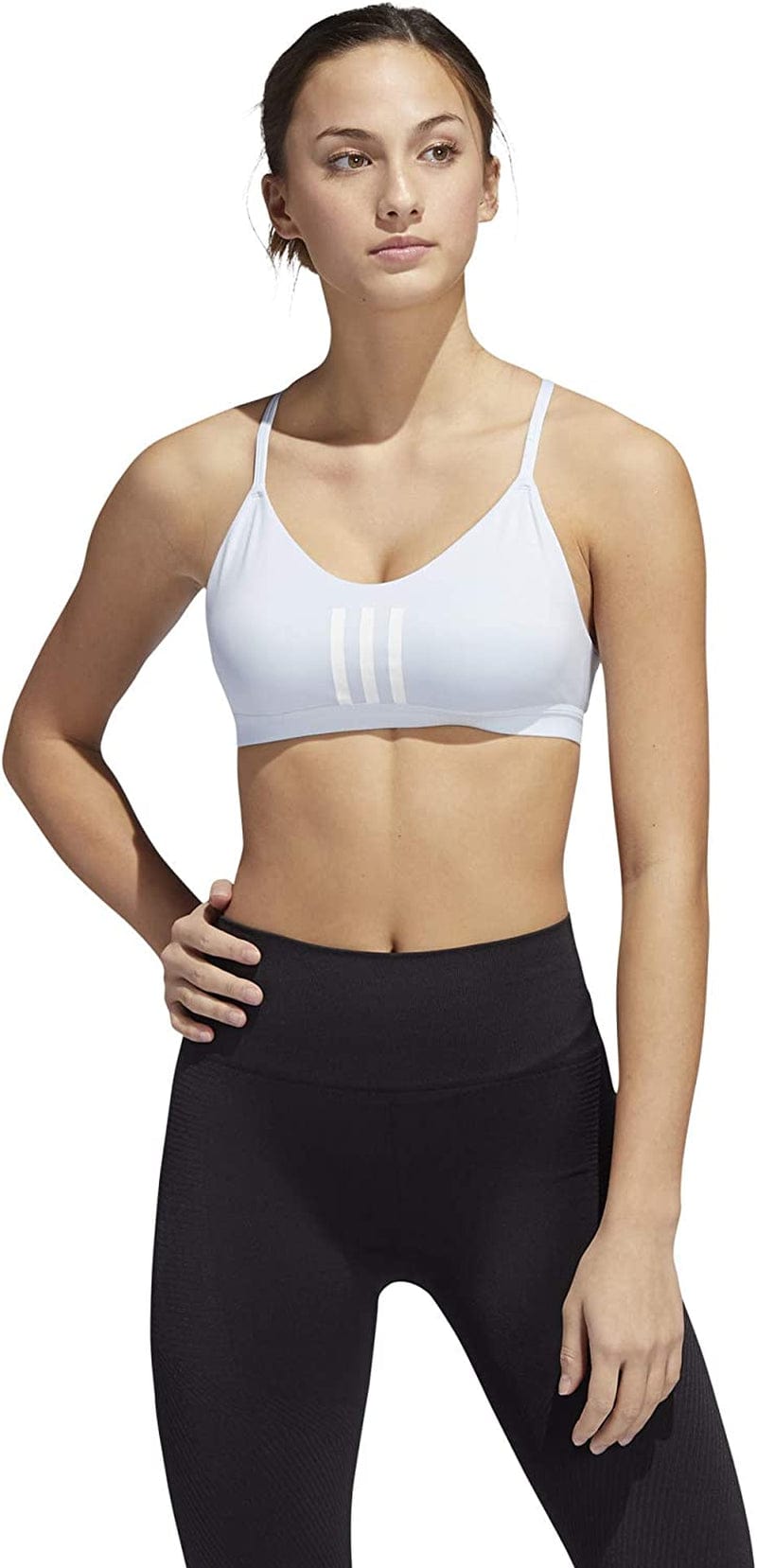 Adidas Women'S All Me 3-Stripes Mesh Bra Sky Tint/White / Medium