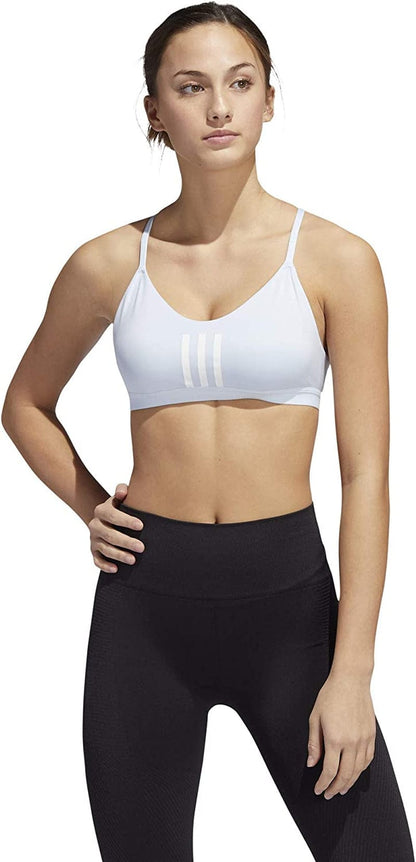 Adidas Women'S All Me 3-Stripes Mesh Bra Sky Tint/White / Medium
