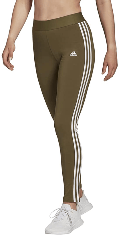 adidas Women's Loungewear Essentials 3-Stripes Leggings Apparel & Accessories > Clothing > Activewear adidas Focus Olive/White XX-Large Long 