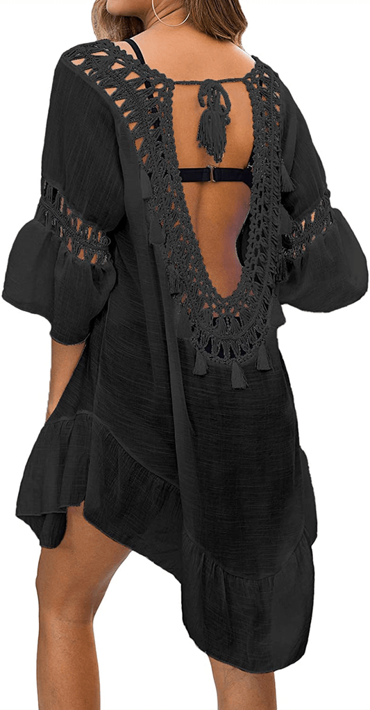 Adisputent Womens Swimsuits Cover Ups Crochet Chiffon Beach Cover Bathing Suit Bikini Wear Coverups Dress Apparel & Accessories > Clothing > Swimwear Kylie Max   