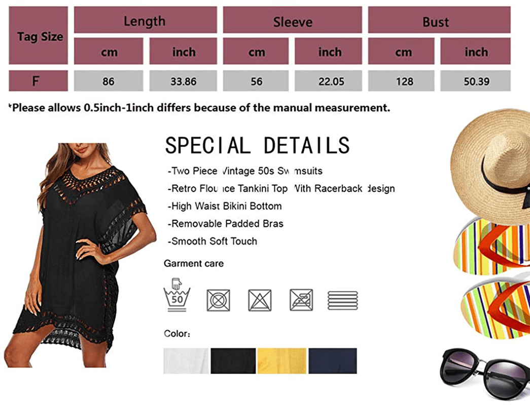 Adisputent Womens Swimsuits Cover Ups Crochet Chiffon Beach Cover Bathing Suit Bikini Wear Coverups Dress Apparel & Accessories > Clothing > Swimwear Kylie Max   