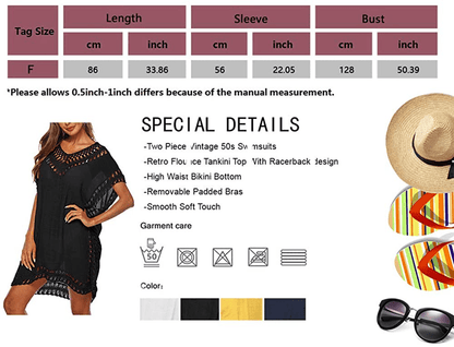 Adisputent Womens Swimsuits Cover Ups Crochet Chiffon Beach Cover Bathing Suit Bikini Wear Coverups Dress Apparel & Accessories > Clothing > Swimwear Kylie Max   