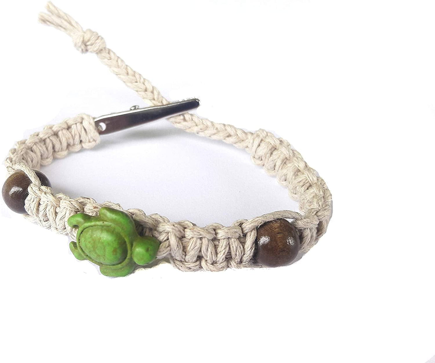 Adjustable Alligator Clip Beaded Green Turtle Hemp Bracelet - Handmade Apparel & Accessories > Jewelry > Bracelets Hempnotic Jewelry   