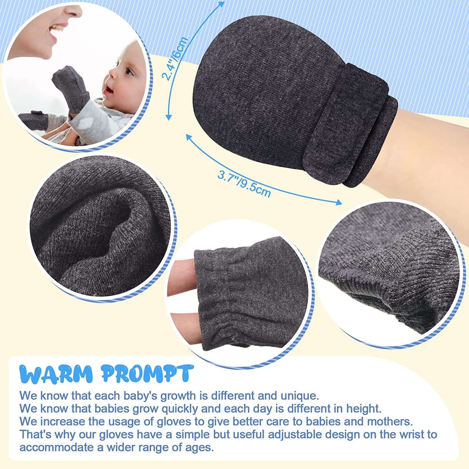 Adjustable Baby Mittens No Scratch Newborn Cotton Breathable Gloves Warm Baby Mitts for Boys Kids Apparel & Accessories > Clothing Accessories > Gloves & Mittens Newcotte   