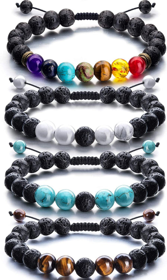 Adjustable Lava Rock Stone Essential Oil Diffuser Bracelet Braided Rope Stone Yoga Beads Bracelets for Men Women Apparel & Accessories > Jewelry > Bracelets Tatuo Style E  
