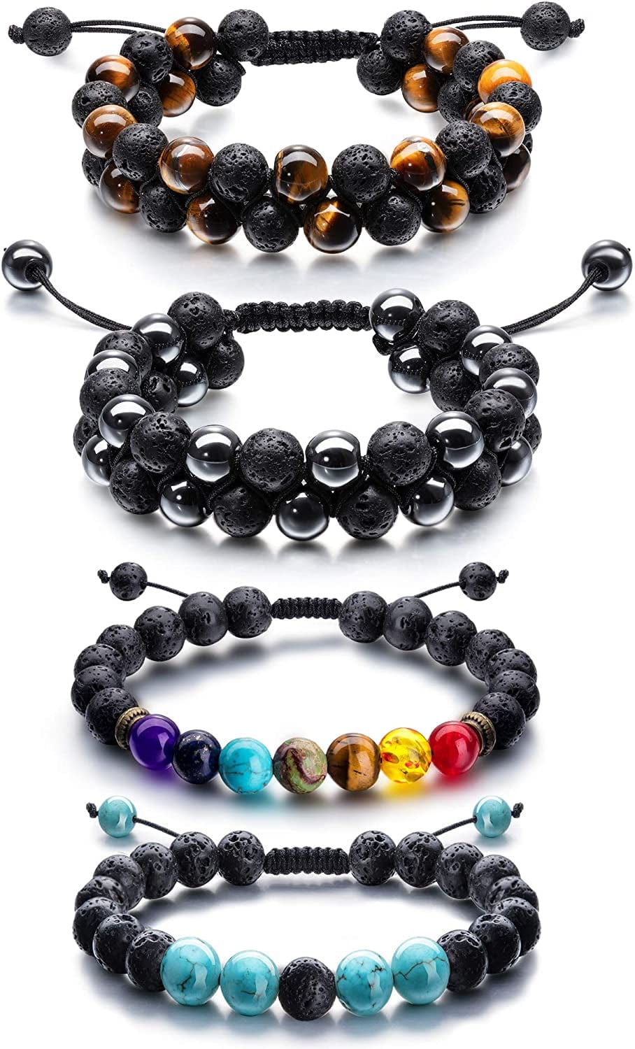 Adjustable Lava Rock Stone Essential Oil Diffuser Bracelet Braided Rope Stone Yoga Beads Bracelets for Men Women Apparel & Accessories > Jewelry > Bracelets Tatuo Style F  