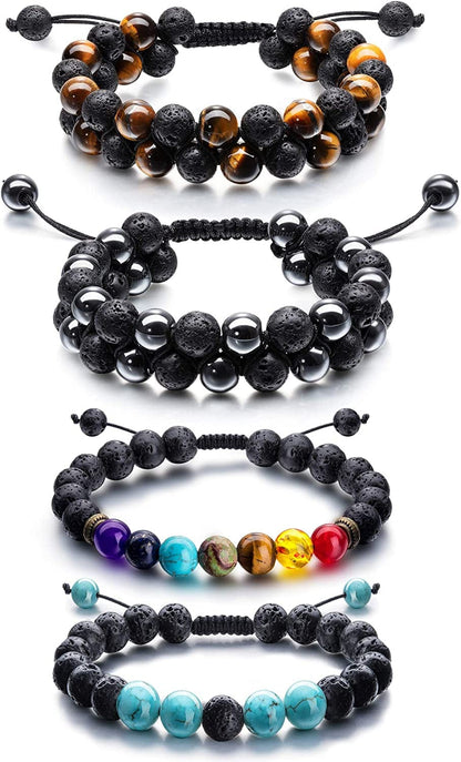 Adjustable Lava Rock Stone Essential Oil Diffuser Bracelet Braided Rope Stone Yoga Beads Bracelets for Men Women Apparel & Accessories > Jewelry > Bracelets Tatuo Style F  