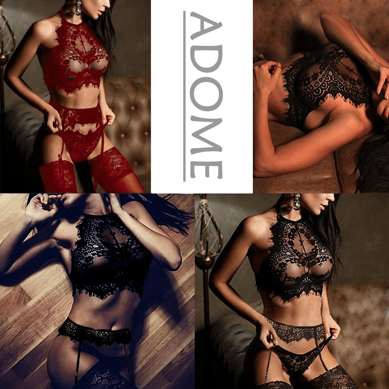 ADOME Lingerie for Women Garter Belt Lingerie Set Sexy Bra and Panty Nightwear Outfit Apparel & Accessories > Clothing > Underwear & Socks > Lingerie ADOME   