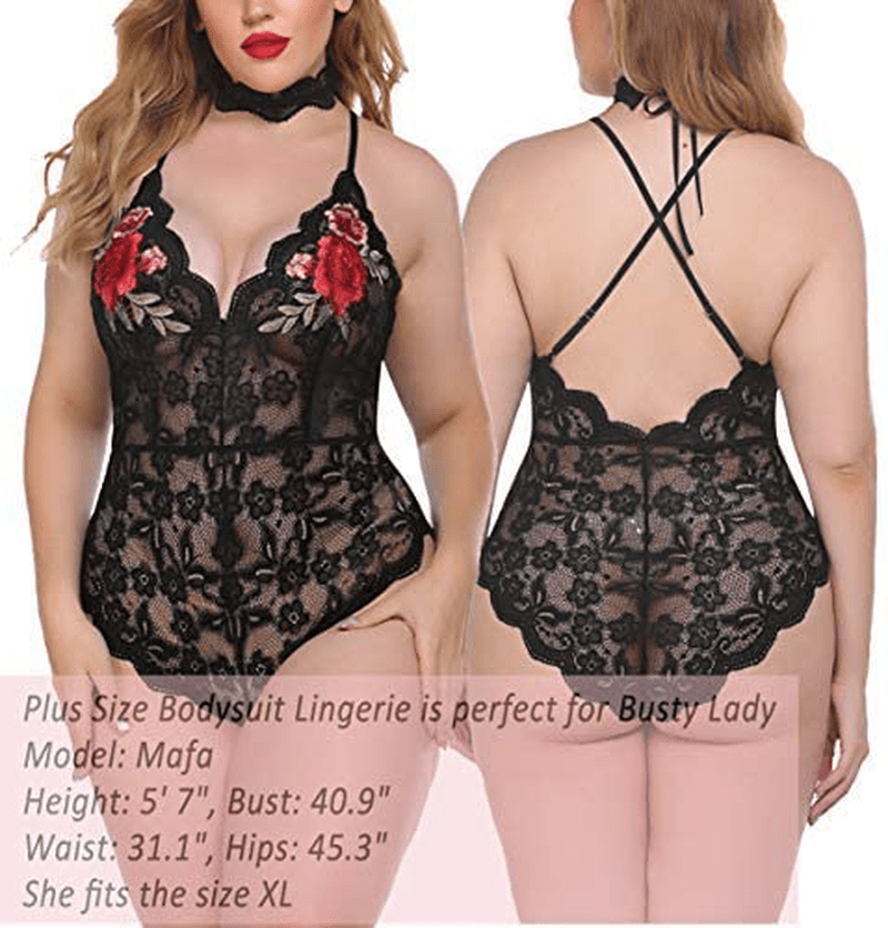 ADOME Lingerie For Women Lingerie Bodysuit Embroidered Lace Teddy with Choker One Piece Babydoll Apparel & Accessories > Clothing > Underwear & Socks > Lingerie ADOME   