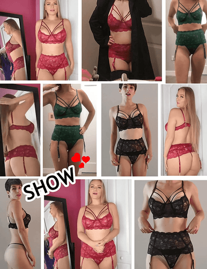 ADOME Lingerie Set for Women Lace Bra and Panty Set with Garter Belts Underwire Lingerie(No Stockings) S-XXL Apparel & Accessories > Clothing > Underwear & Socks > Lingerie ADOME   