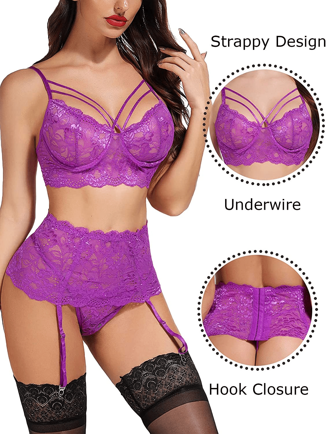 ADOME Lingerie Set for Women Lace Bra and Panty Set with Garter Belts Underwire Lingerie(No Stockings) S-XXL Apparel & Accessories > Clothing > Underwear & Socks > Lingerie ADOME   