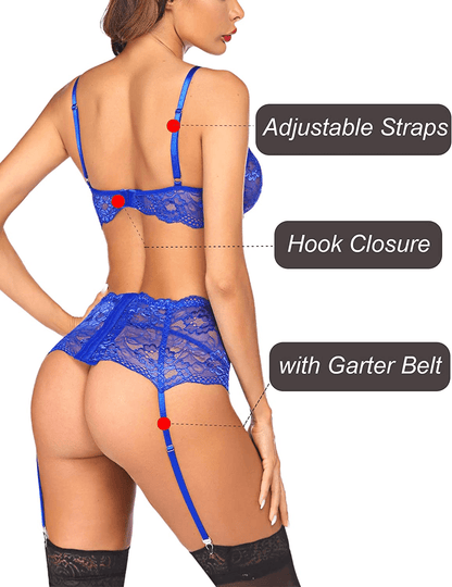 ADOME Lingerie Set for Women Lace Bra and Panty Set with Garter Belts Underwire Lingerie(No Stockings) S-XXL Apparel & Accessories > Clothing > Underwear & Socks > Lingerie ADOME   