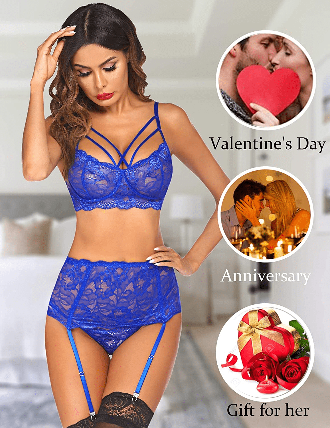 ADOME Lingerie Set for Women Lace Bra and Panty Set with Garter Belts Underwire Lingerie(No Stockings) S-XXL Apparel & Accessories > Clothing > Underwear & Socks > Lingerie ADOME   