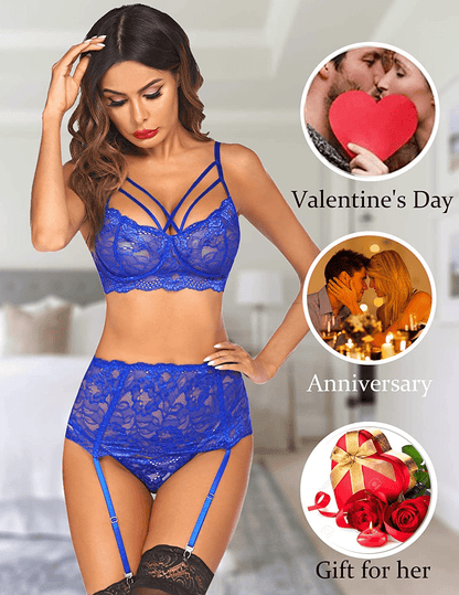 ADOME Lingerie Set for Women Lace Bra and Panty Set with Garter Belts Underwire Lingerie(No Stockings) S-XXL Apparel & Accessories > Clothing > Underwear & Socks > Lingerie ADOME   