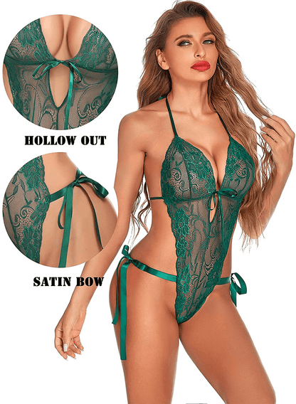 ADOME Teddy Lingerie for Women Deep V Halter Lace Bodysuit One Piece Babydoll Apparel & Accessories > Clothing > Underwear & Socks > Lingerie ADOME   