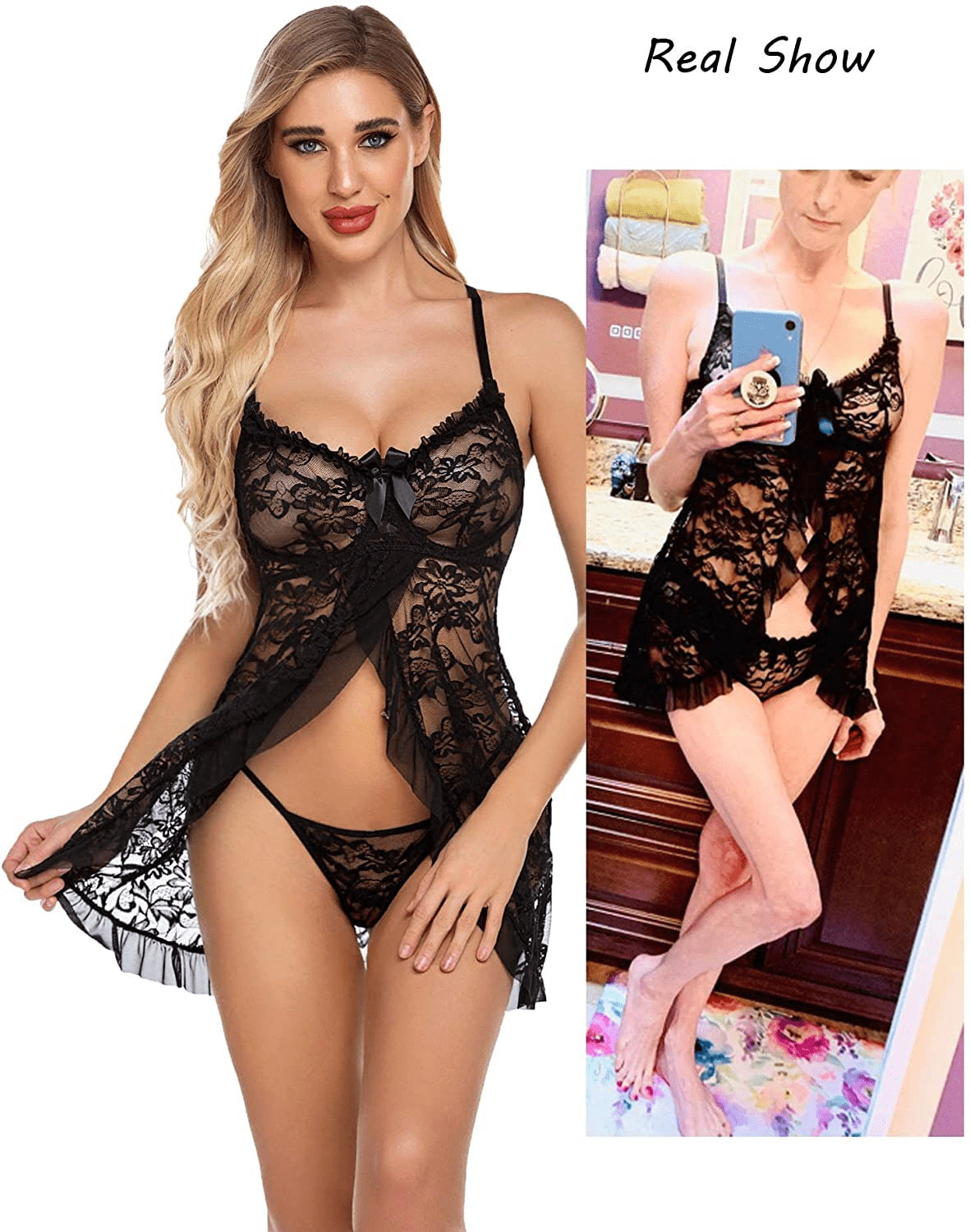 ADOME Women Babydoll Lingerie with Underwire Lace Chemise Sleepwear Bridal Lingerie Dress Apparel & Accessories > Clothing > Underwear & Socks > Lingerie Kylie Max   