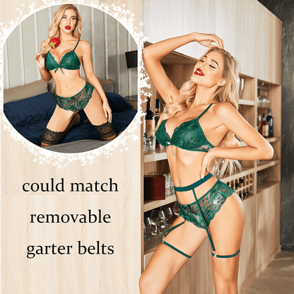 ADOME Women Garter Lingerie Sexy Lace Bralette and Panty Set Exotic Underwear Set with Garter Belt Apparel & Accessories > Clothing > Underwear & Socks > Lingerie ADOME   
