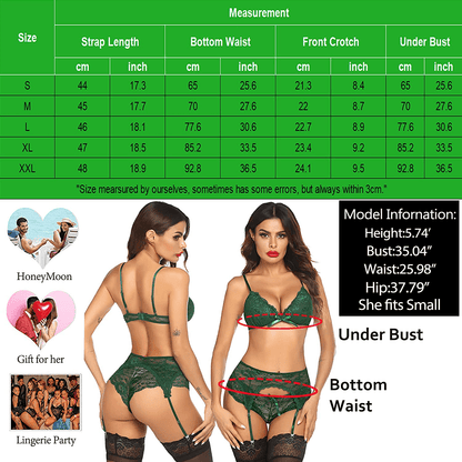 ADOME Women Garter Lingerie Sexy Lace Bralette and Panty Set Exotic Underwear Set with Garter Belt Apparel & Accessories > Clothing > Underwear & Socks > Lingerie ADOME   