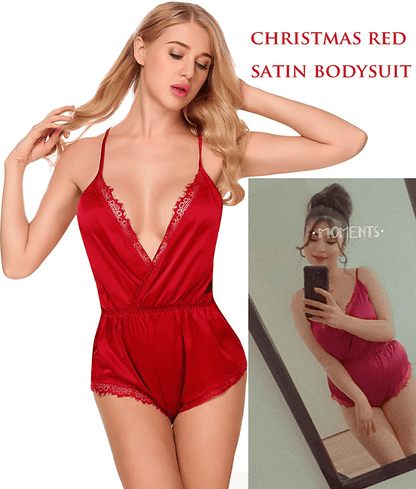 ADOME Women Lingerie Bodysuit V Neck Teddy Lace Babydoll Satin Pajamas Nightwear Apparel & Accessories > Clothing > Underwear & Socks > Lingerie ADOME   