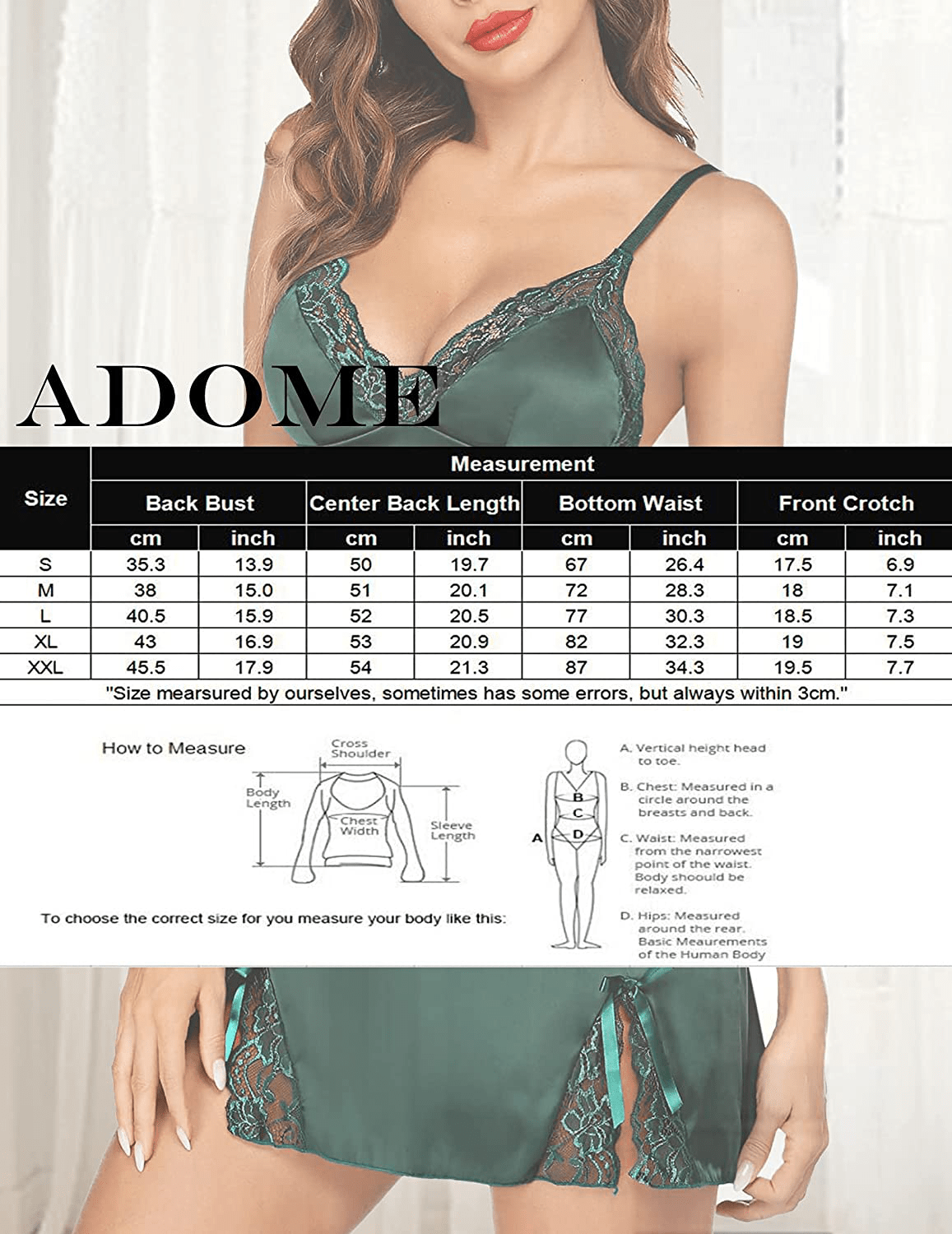 ADOME Women Lingerie Lace Chemise Nightgown Satin Babydoll Nightwear Silk Slip Dress Apparel & Accessories > Clothing > Underwear & Socks > Lingerie Kylie Max   