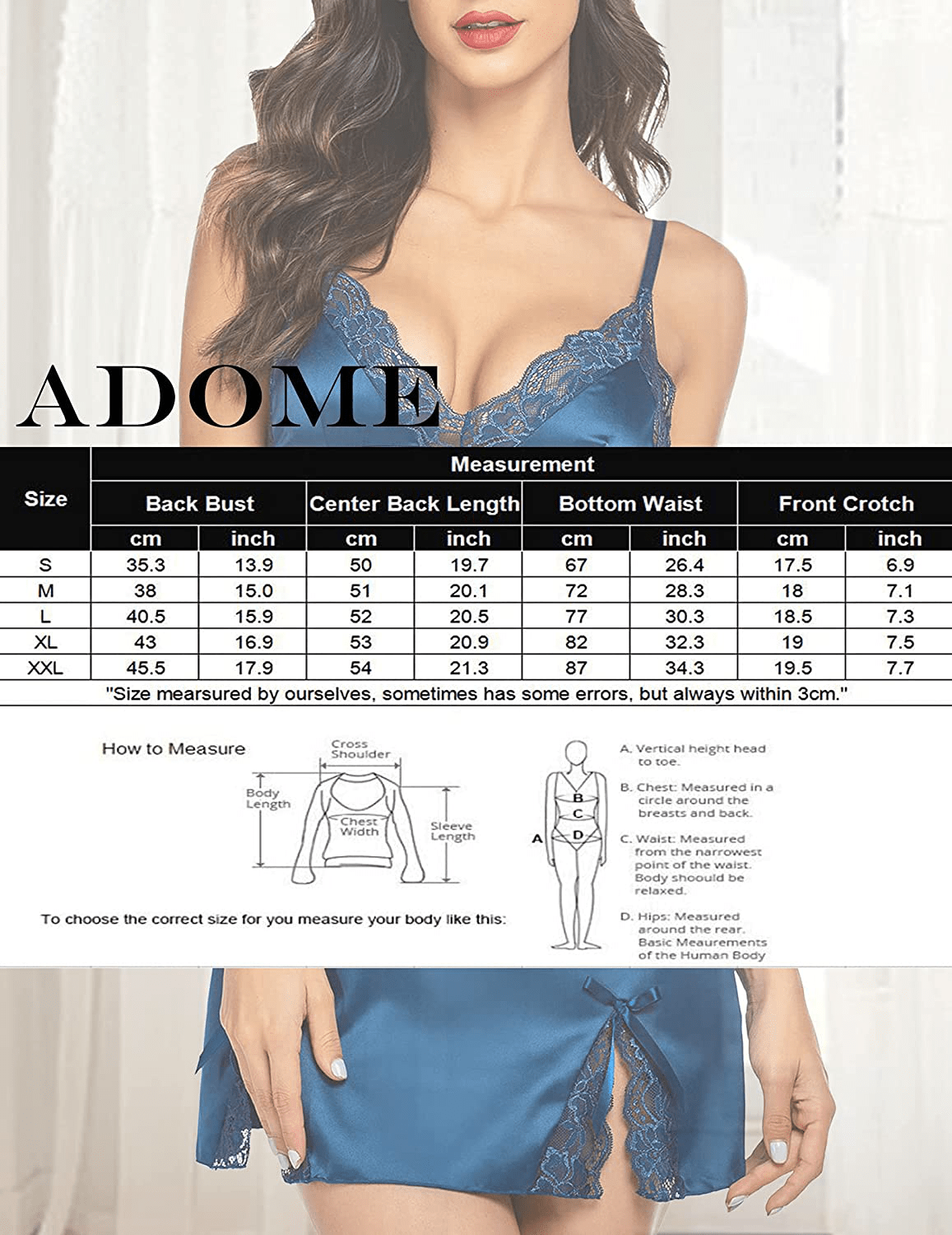 ADOME Women Lingerie Lace Chemise Nightgown Satin Babydoll Nightwear Silk Slip Dress Apparel & Accessories > Clothing > Underwear & Socks > Lingerie Kylie Max   