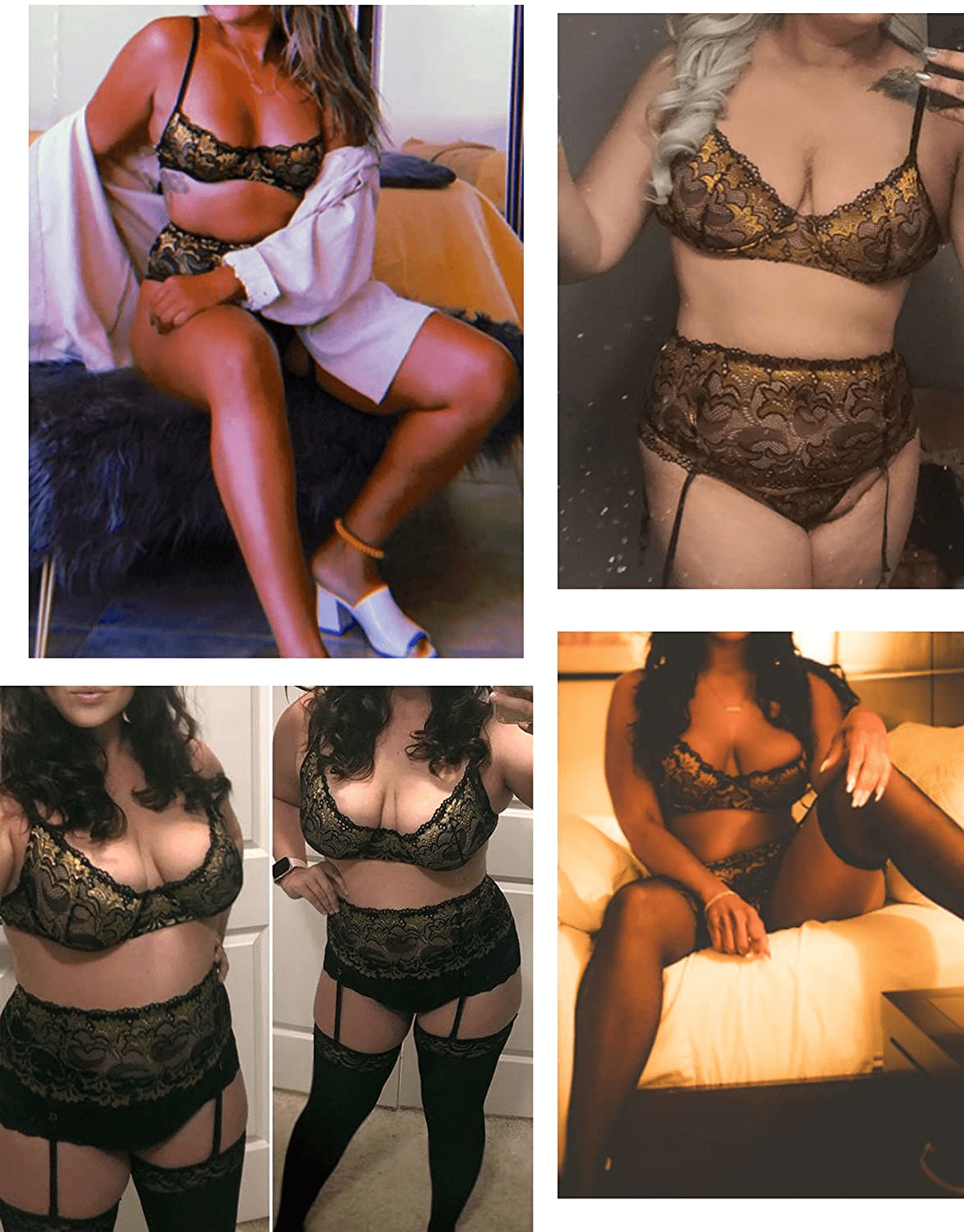 ADOME Women Sexy Lingerie Set with Garter Bra and Panty Lace Underwire Lingerie Sets Apparel & Accessories > Clothing > Underwear & Socks > Lingerie ADOME   