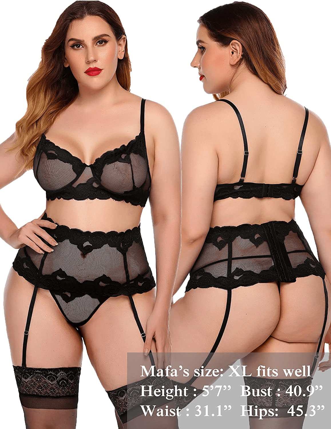 ADOME Women Sexy Lingerie Set with Garter Bra and Panty Lace Underwire Lingerie Sets Apparel & Accessories > Clothing > Underwear & Socks > Lingerie ADOME   