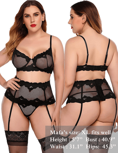 ADOME Women Sexy Lingerie Set with Garter Bra and Panty Lace Underwire Lingerie Sets Apparel & Accessories > Clothing > Underwear & Socks > Lingerie ADOME   