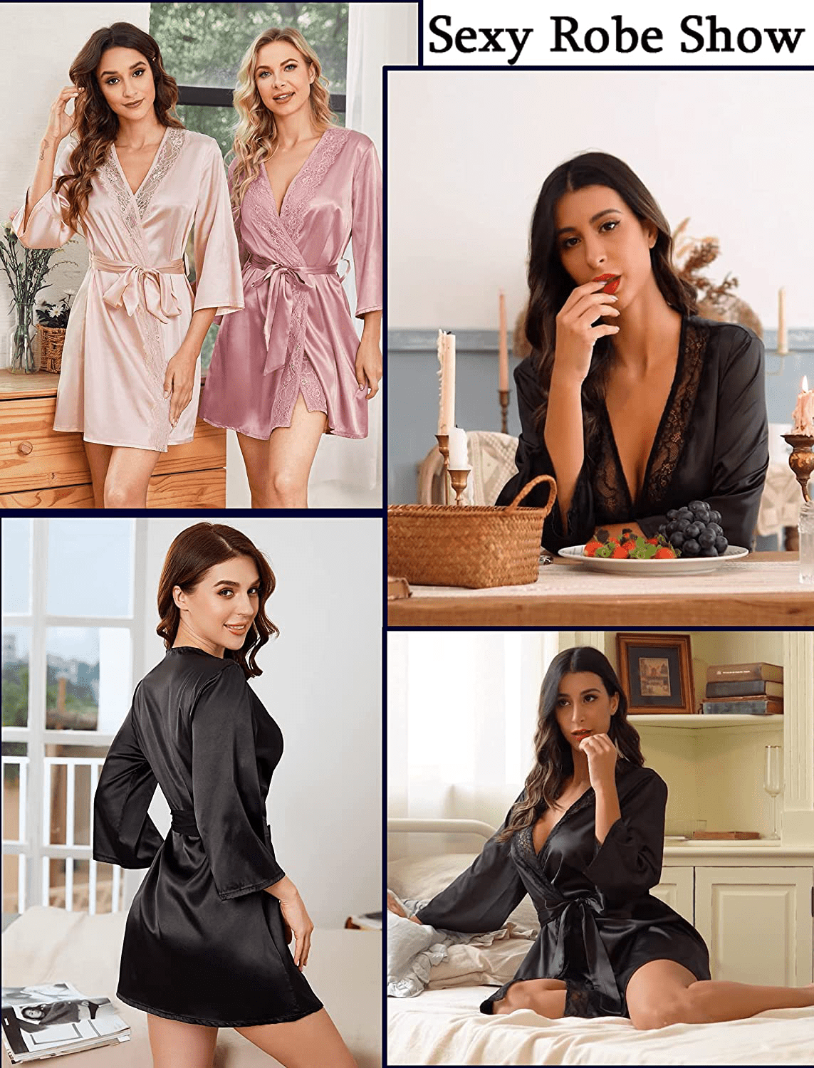 ADOME Women Short Satin Kimono Robe Lingerie Nightgown Sleepwear Silk Bathrobe Pure Color Apparel & Accessories > Clothing > Sleepwear & Loungewear > Robes ADOME   
