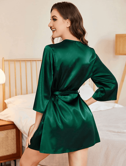 ADOME Women Short Satin Kimono Robe Lingerie Nightgown Sleepwear Silk Bathrobe Pure Color Apparel & Accessories > Clothing > Sleepwear & Loungewear > Robes ADOME   
