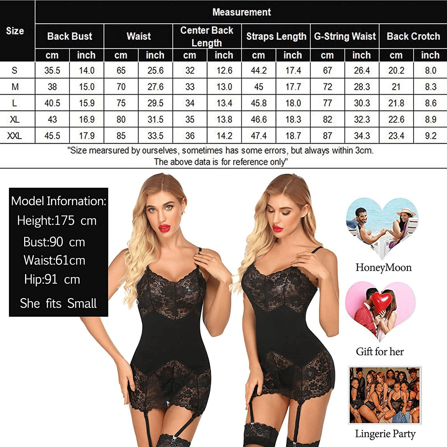ADOME Women Teddy Lingerie with Garter Belt Lace Babydoll V Neck Garter Slip Set Sexy Sleepwear Chemise Bodysuit Apparel & Accessories > Clothing > Underwear & Socks > Lingerie ADOME   