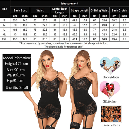 ADOME Women Teddy Lingerie with Garter Belt Lace Babydoll V Neck Garter Slip Set Sexy Sleepwear Chemise Bodysuit Apparel & Accessories > Clothing > Underwear & Socks > Lingerie ADOME   