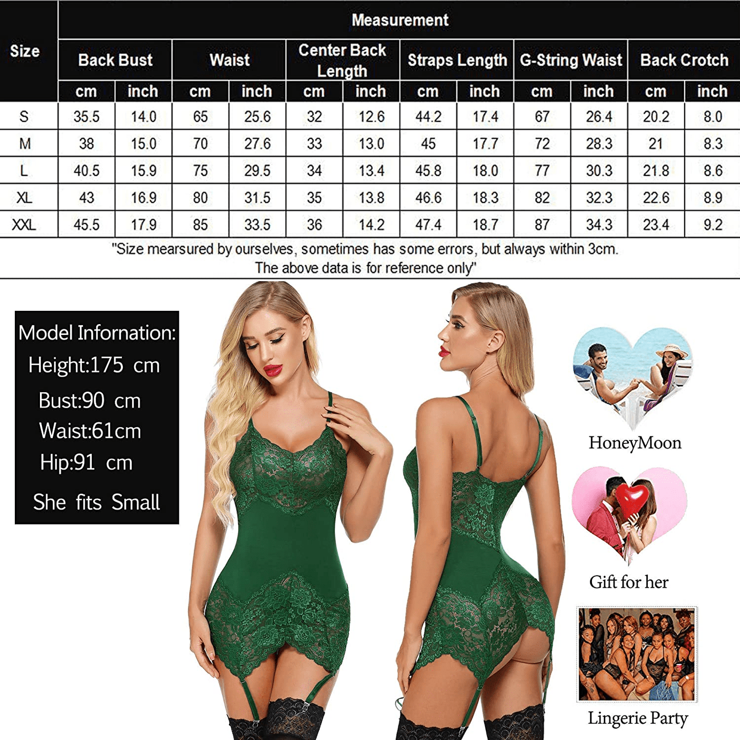 ADOME Women Teddy Lingerie with Garter Belt Lace Babydoll V Neck Garter Slip Set Sexy Sleepwear Chemise Bodysuit Apparel & Accessories > Clothing > Underwear & Socks > Lingerie ADOME   