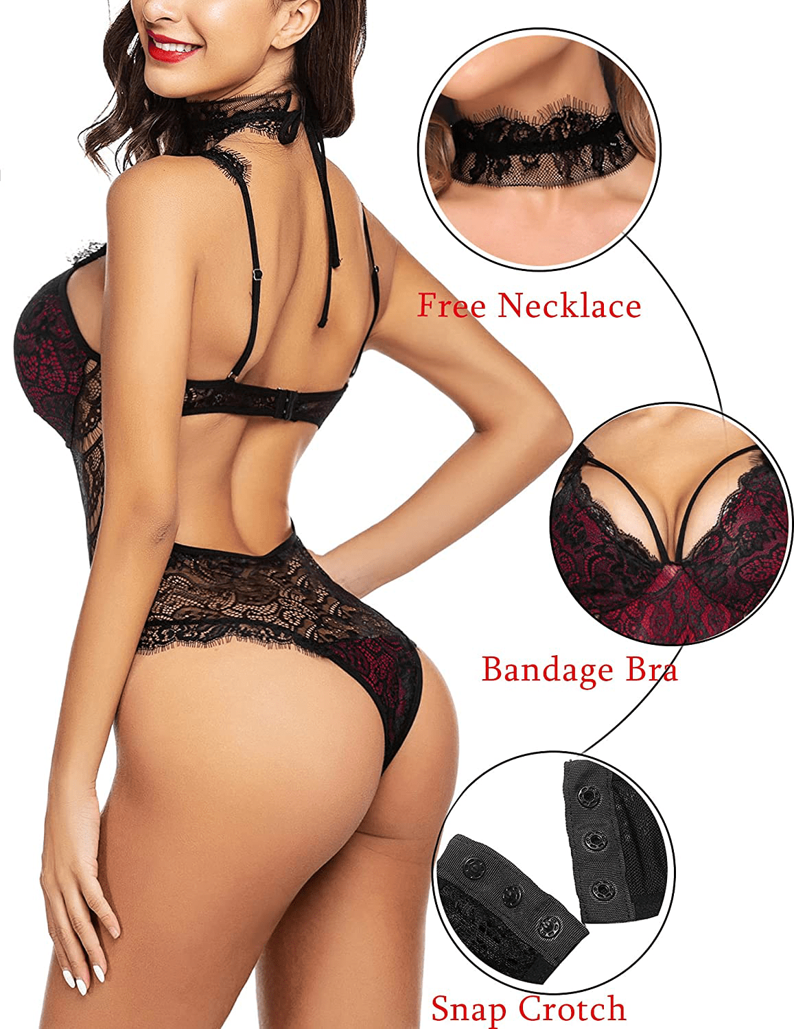 ADOME Womens Snap Crotch Lingerie Sexy Lace Bodysuit with Chocker Eyelash Teddy Apparel & Accessories > Clothing > Underwear & Socks > Lingerie ADOME   