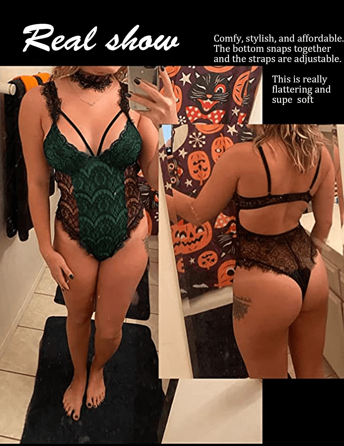 ADOME Womens Snap Crotch Lingerie Sexy Lace Bodysuit with Chocker Eyelash Teddy Apparel & Accessories > Clothing > Underwear & Socks > Lingerie ADOME   