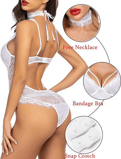 ADOME Womens Snap Crotch Lingerie Sexy Lace Bodysuit with Chocker Eyelash Teddy Apparel & Accessories > Clothing > Underwear & Socks > Lingerie ADOME   