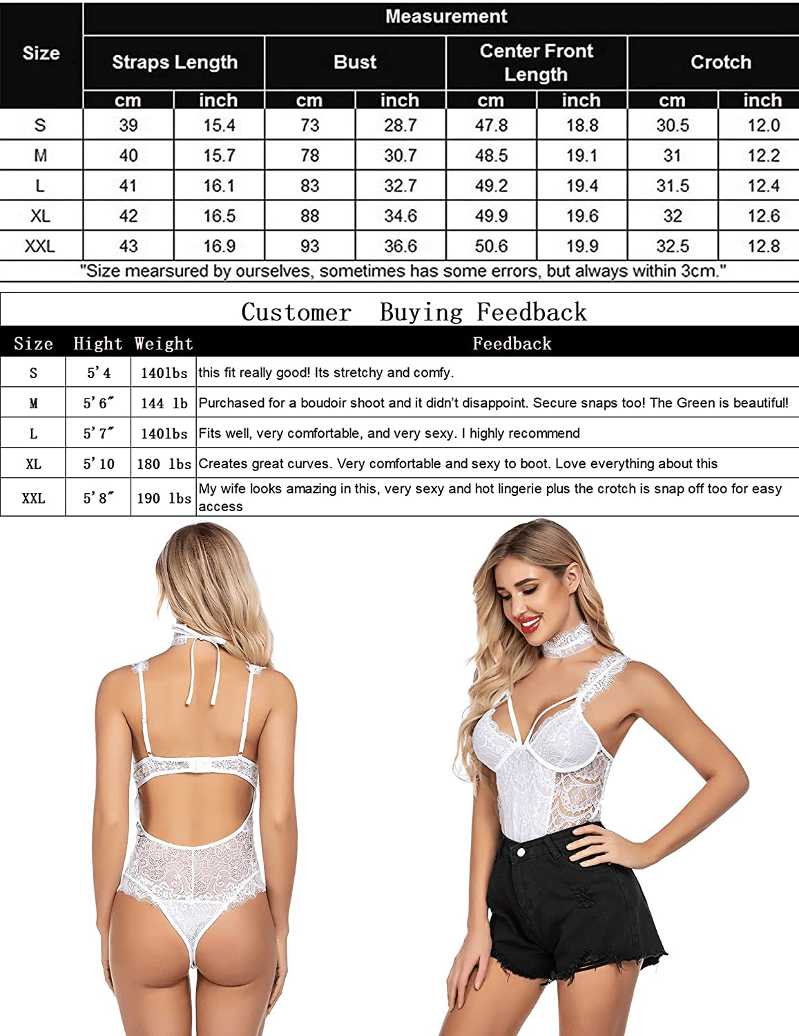 ADOME Womens Snap Crotch Lingerie Sexy Lace Bodysuit with Chocker Eyelash Teddy Apparel & Accessories > Clothing > Underwear & Socks > Lingerie ADOME   