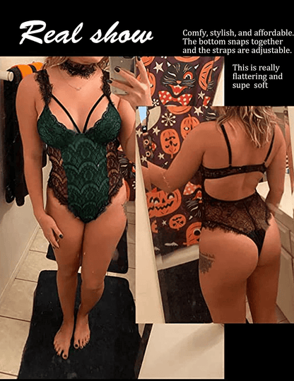 ADOME Womens Snap Crotch Lingerie Sexy Lace Bodysuit with Chocker Eyelash Teddy Apparel & Accessories > Clothing > Underwear & Socks > Lingerie ADOME   