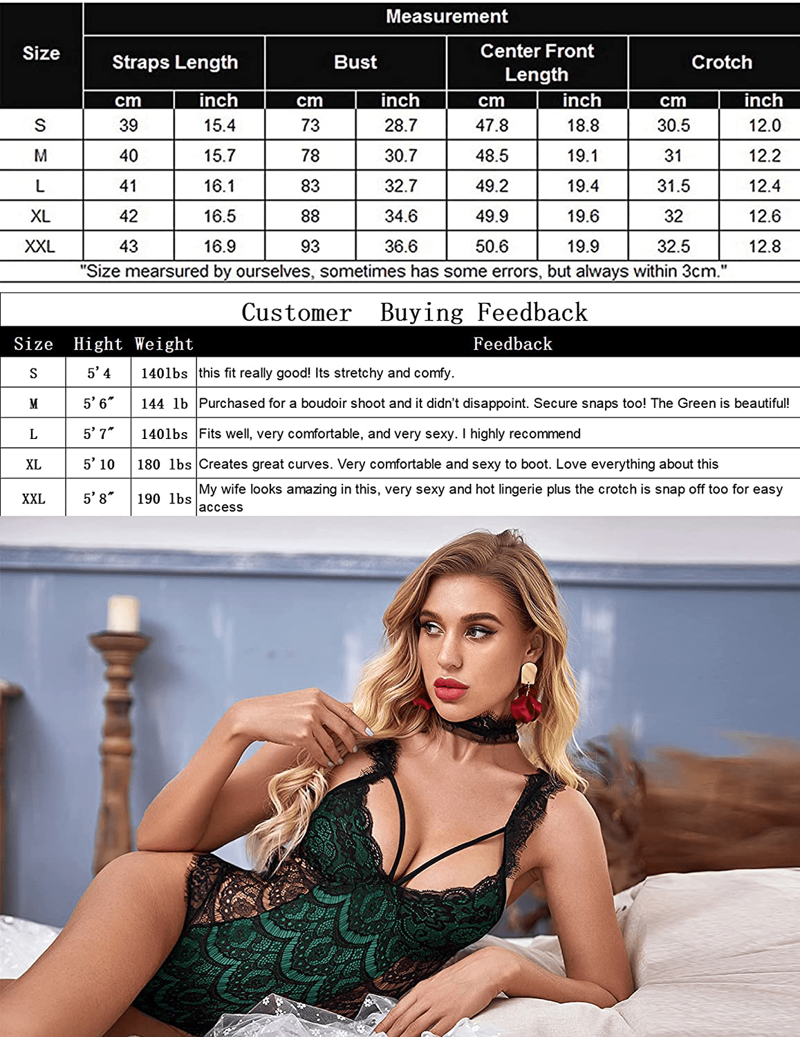 ADOME Womens Snap Crotch Lingerie Sexy Lace Bodysuit with Chocker Eyelash Teddy Apparel & Accessories > Clothing > Underwear & Socks > Lingerie ADOME   