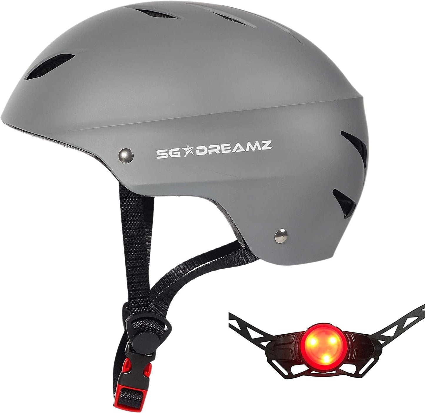Adult Helmet with LED Safety Light – Commuter Bicycle Helmet for Men and Women - Adjustable Dial for Head Circumference 22.5" to 24" (Head Size M to L) - Certified for Safety Sk12+Led+Mtgray