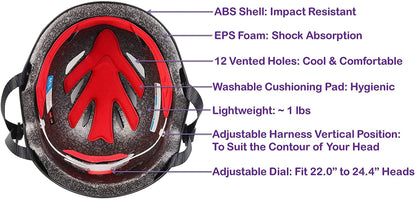 Adult Helmet with LED Safety Light – Commuter Bicycle Helmet for Men and Women - Adjustable Dial for Head Circumference 22.5" to 24" (Head Size M to L) - Certified for Safety