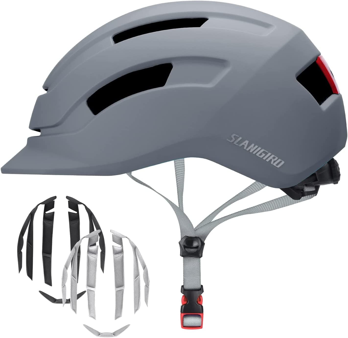 Adult Urban Bike Helmet - Adjustable Fit System & Integrated Taillight for Men Women Matte Gray / Medium(21.7"-22.8"/55-58Cm)