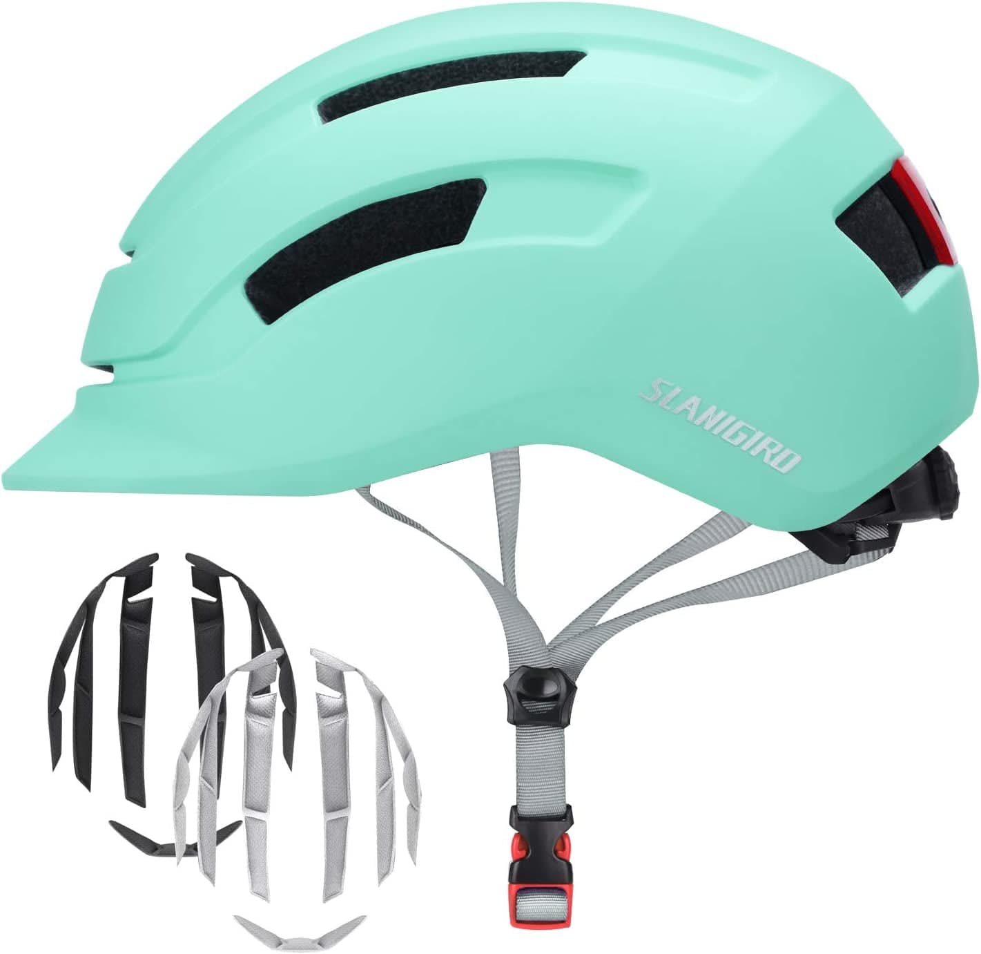Adult Urban Bike Helmet - Adjustable Fit System & Integrated Taillight for Men Women Matte Mint / Large(23.2"-24.0"/59-61Cm)