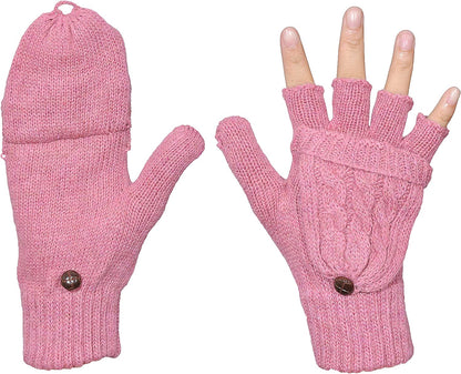Beurlike Women'S Winter Gloves Warm Wool Knitted Convertible Fingerless Mittens Apparel & Accessories > Clothing Accessories > Gloves & Mittens Beurlike Pink  