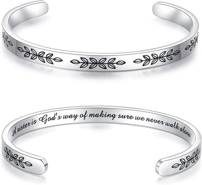 Aryahozel Motivational Cuff Bracelet for Women Girls, Personalized Jewelry Gifts for Her Daughter Mom Sister Niece Best Friends, Engraved Different Sayings Apparel & Accessories > Jewelry > Bracelets AryaHozel Sister Gift-A sister is god's way of making sure…  